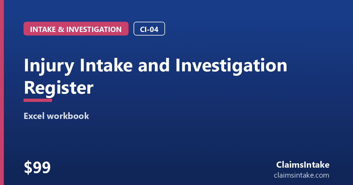 Injury Intake and Investigation Register preview
