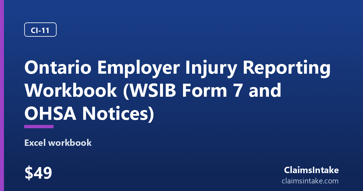Ontario Employer Injury Reporting Workbook (WSIB Form 7 and OHSA Notices) preview