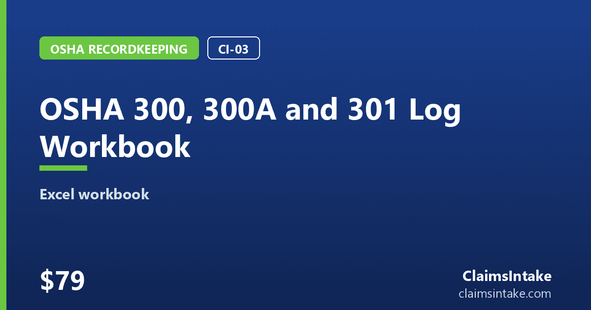 OSHA 300, 300A and 301 Log Workbook preview