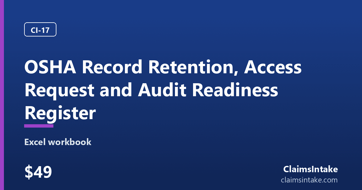 OSHA Record Retention, Access Request and Audit Readiness Register preview